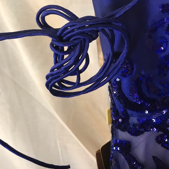 Aspeed Design _New_Royal Blue Sequins Gown with Scarf_Small - Picture 10 of 13
